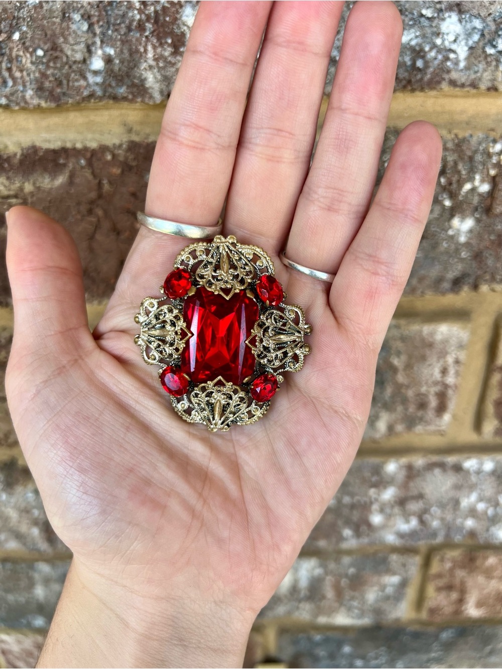 Vintage Red and Gold Ornate Brooch